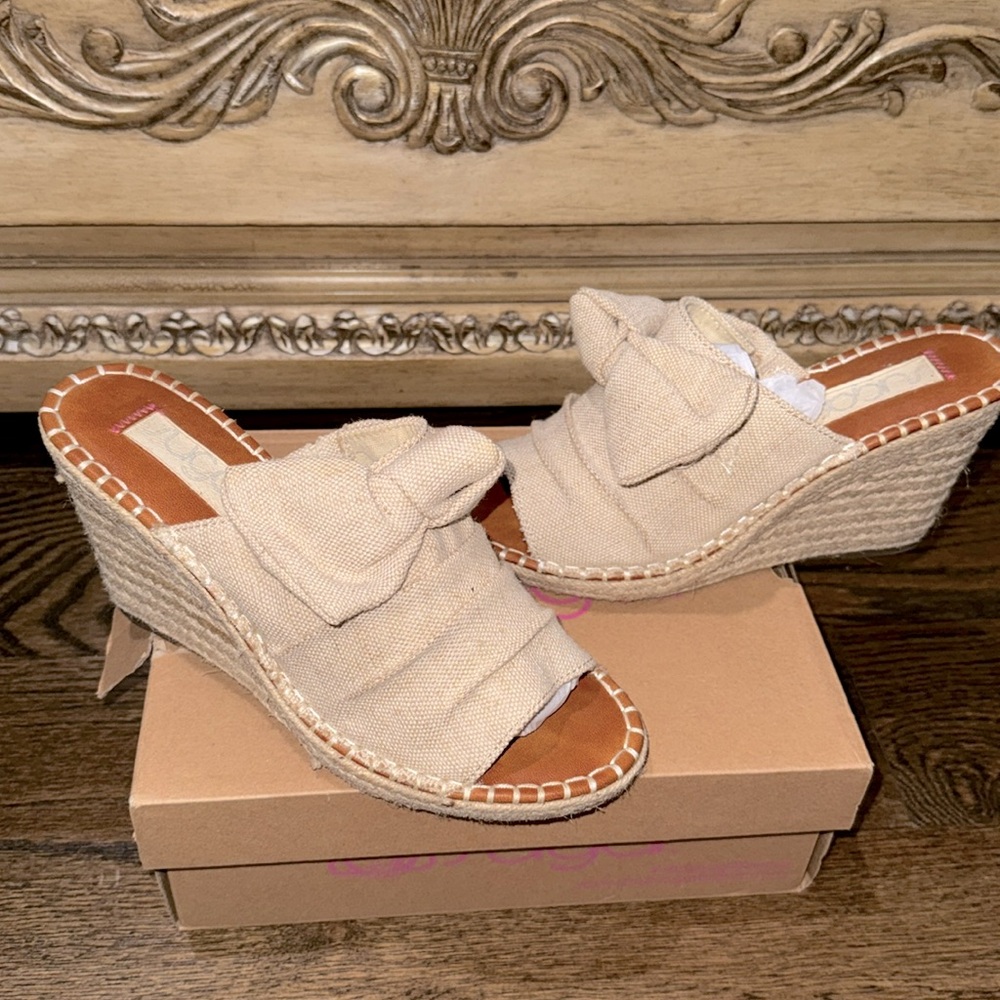 Sugar-Hundreds Womens Espadrilles Sandal Wedge Heels - Nat Metallic Linen
